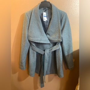 INC Gray Charcoal Lapel Belted Button Coat- XL
